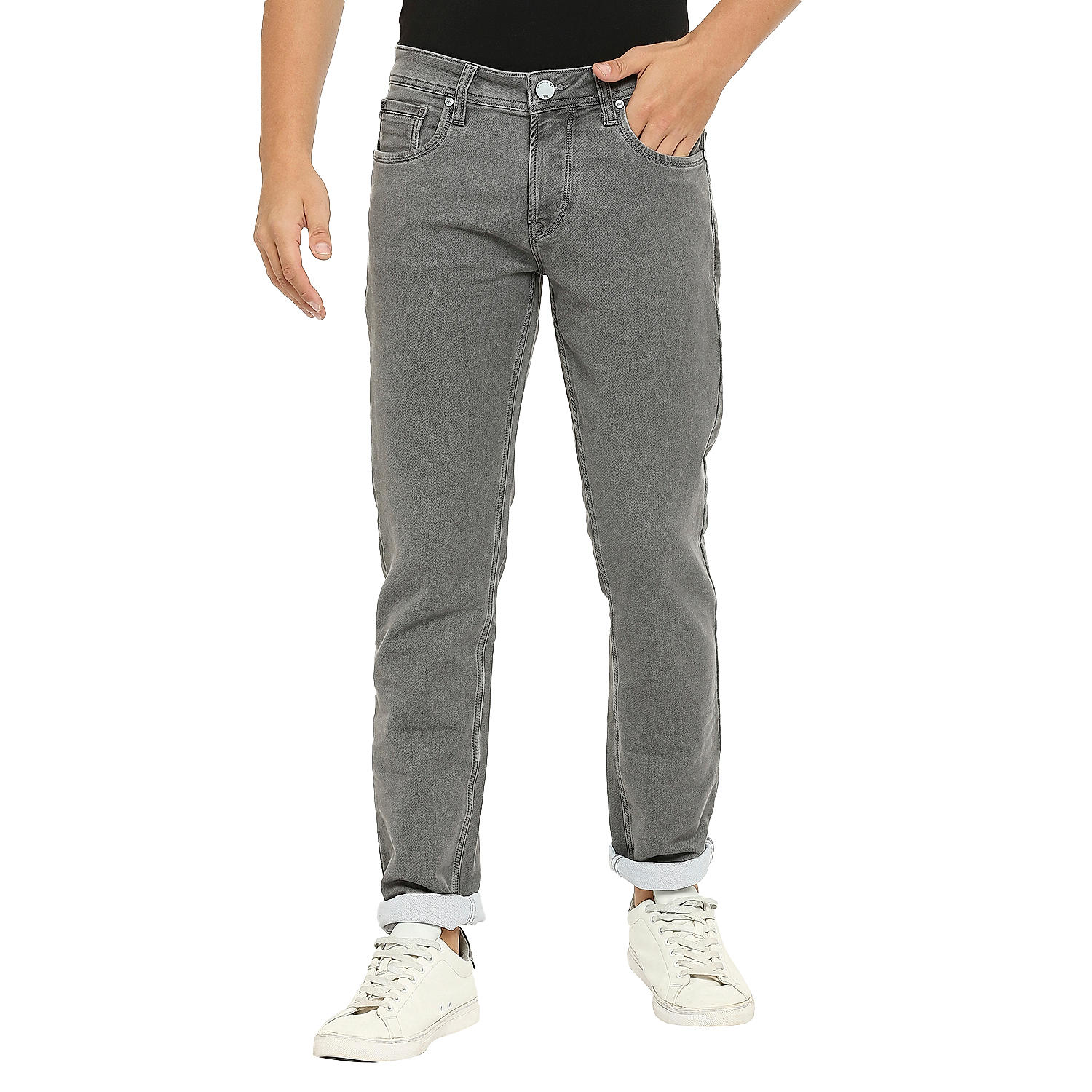 Lawman Grey Slim Fit Solid Jeans For Men