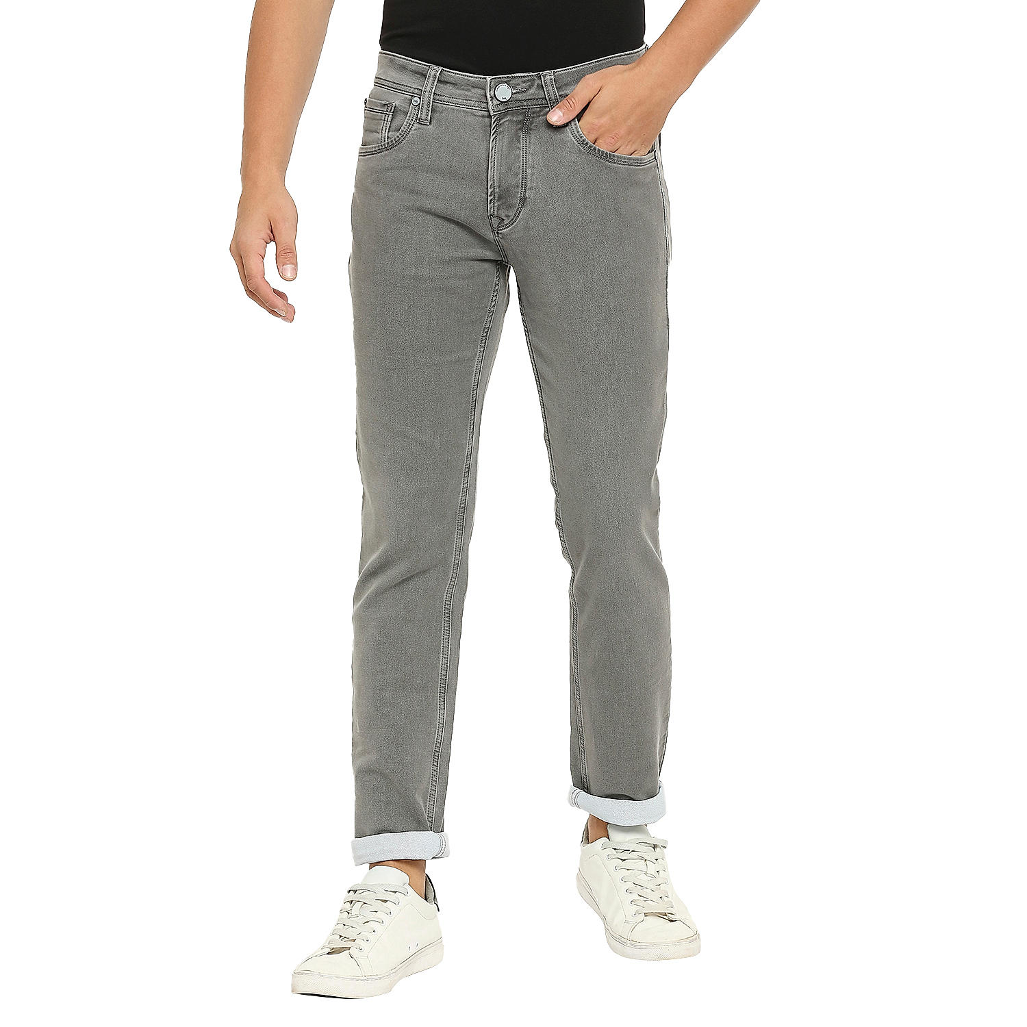 Lawman Grey Slim Fit Solid Jeans For Men