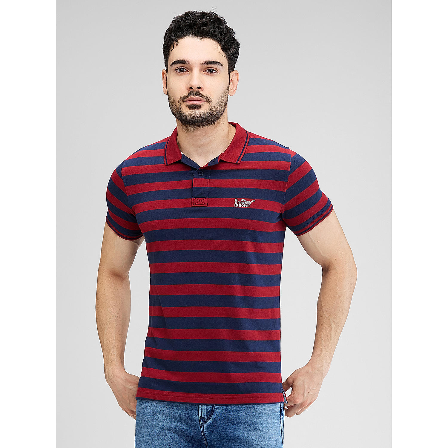 Lawman Polo Neck Half Sleeves Stripes Regular Fit T-Shirts