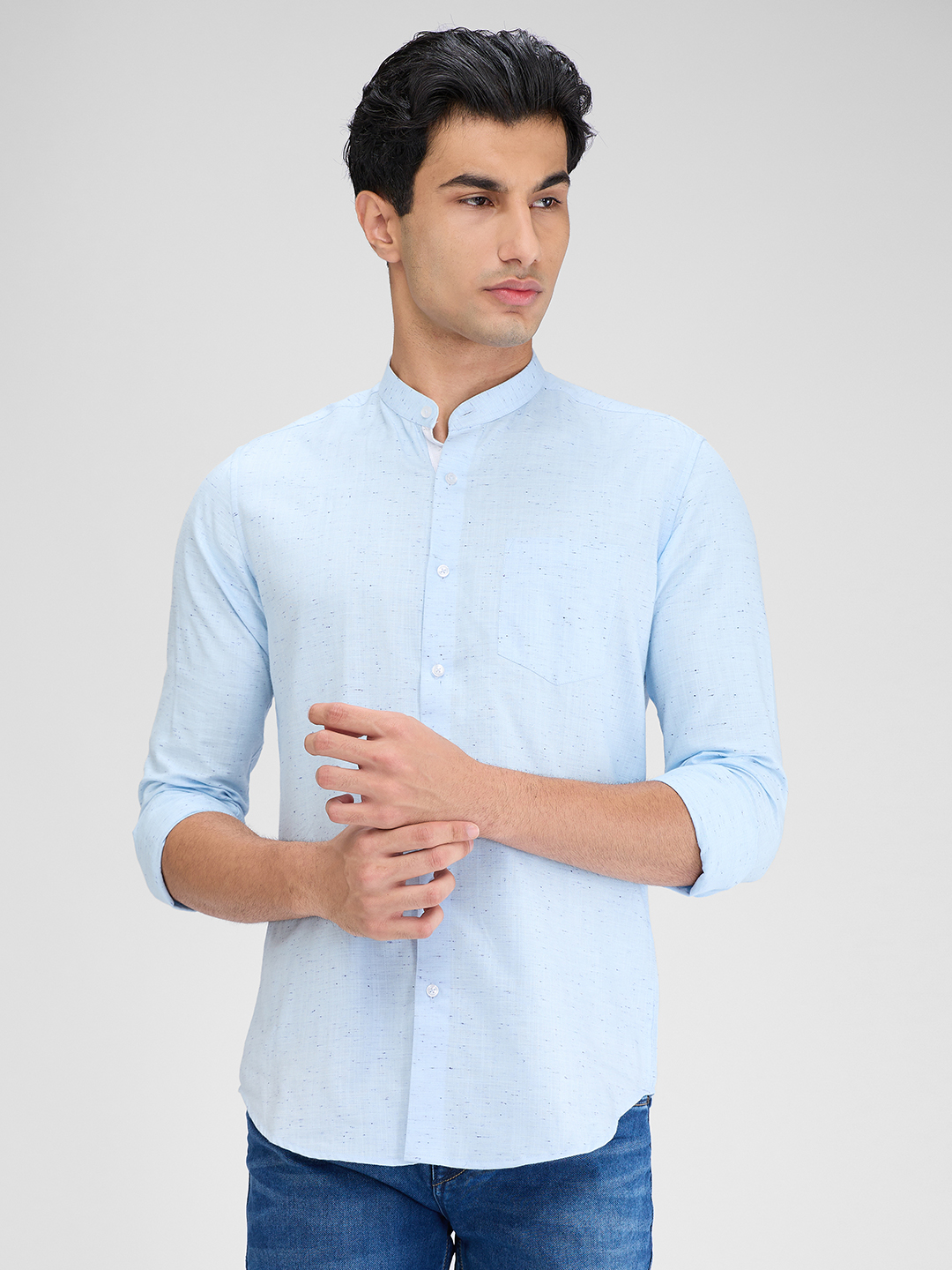 Lawman Solid Slim Fit Light Blue Shirts