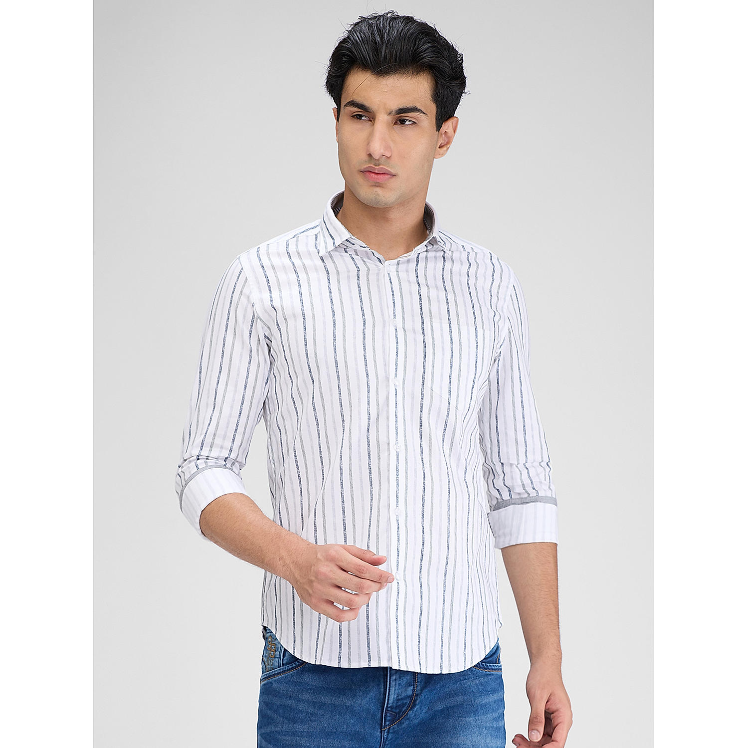 Lawman Stripes Slim Fit White Shirts