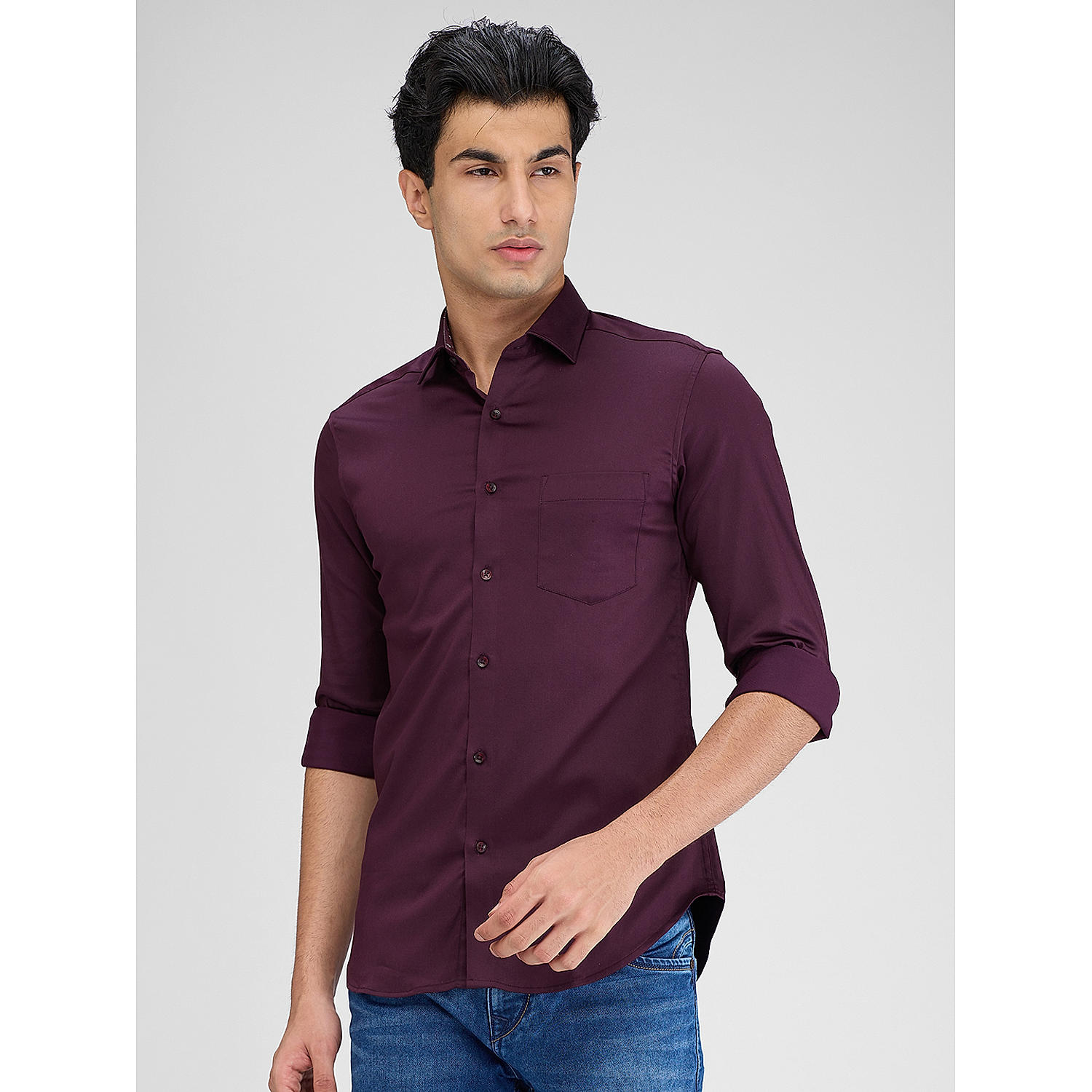 Lawman Solid Slim Fit Wine Shirts