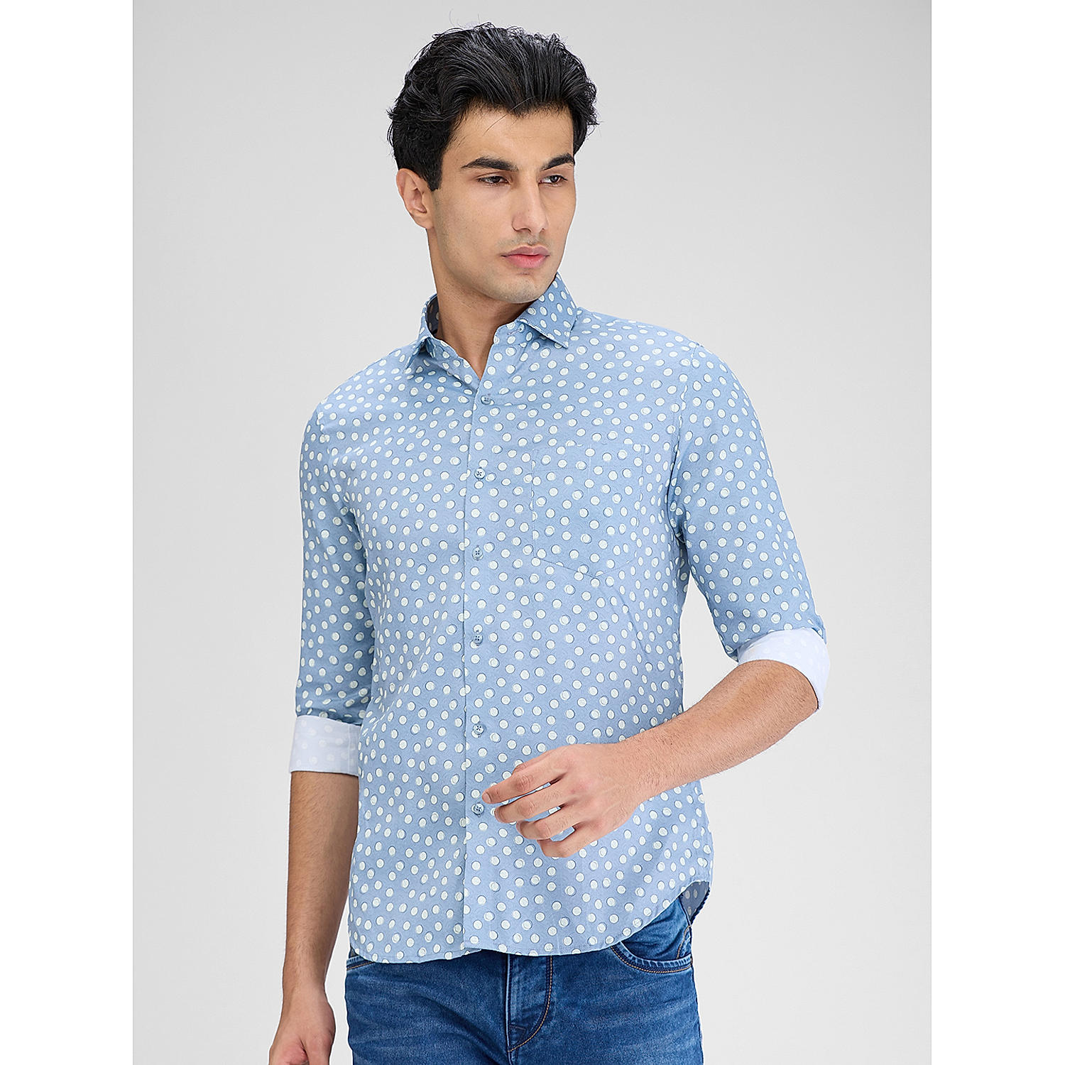 Lawman Polka Dots Slim Fit Blue Shirts