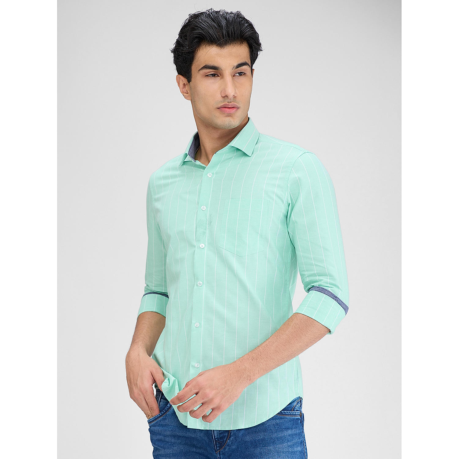 Lawman Solid Slim Fit Light Green Shirts