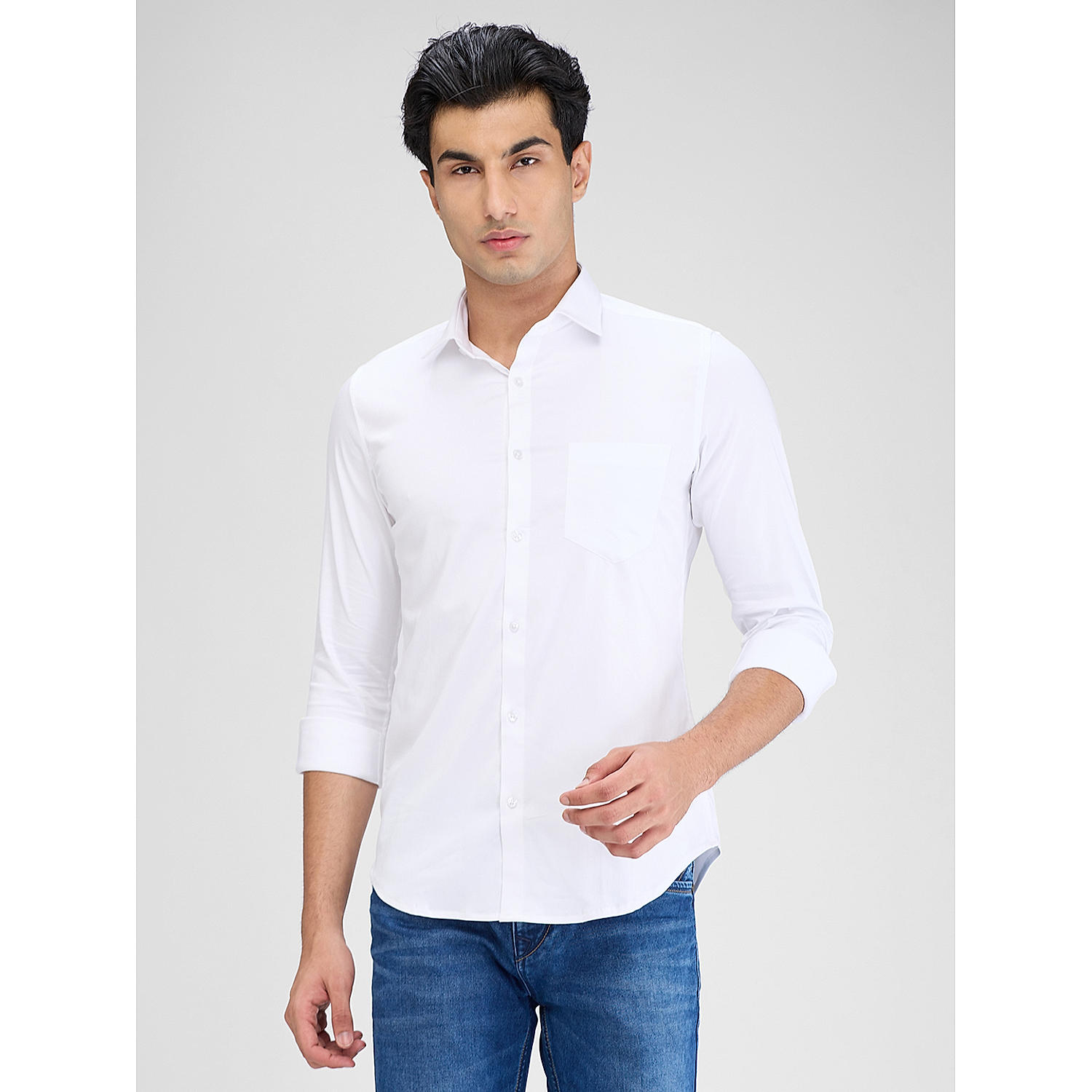 Lawman Solid Slim Fit White Shirts