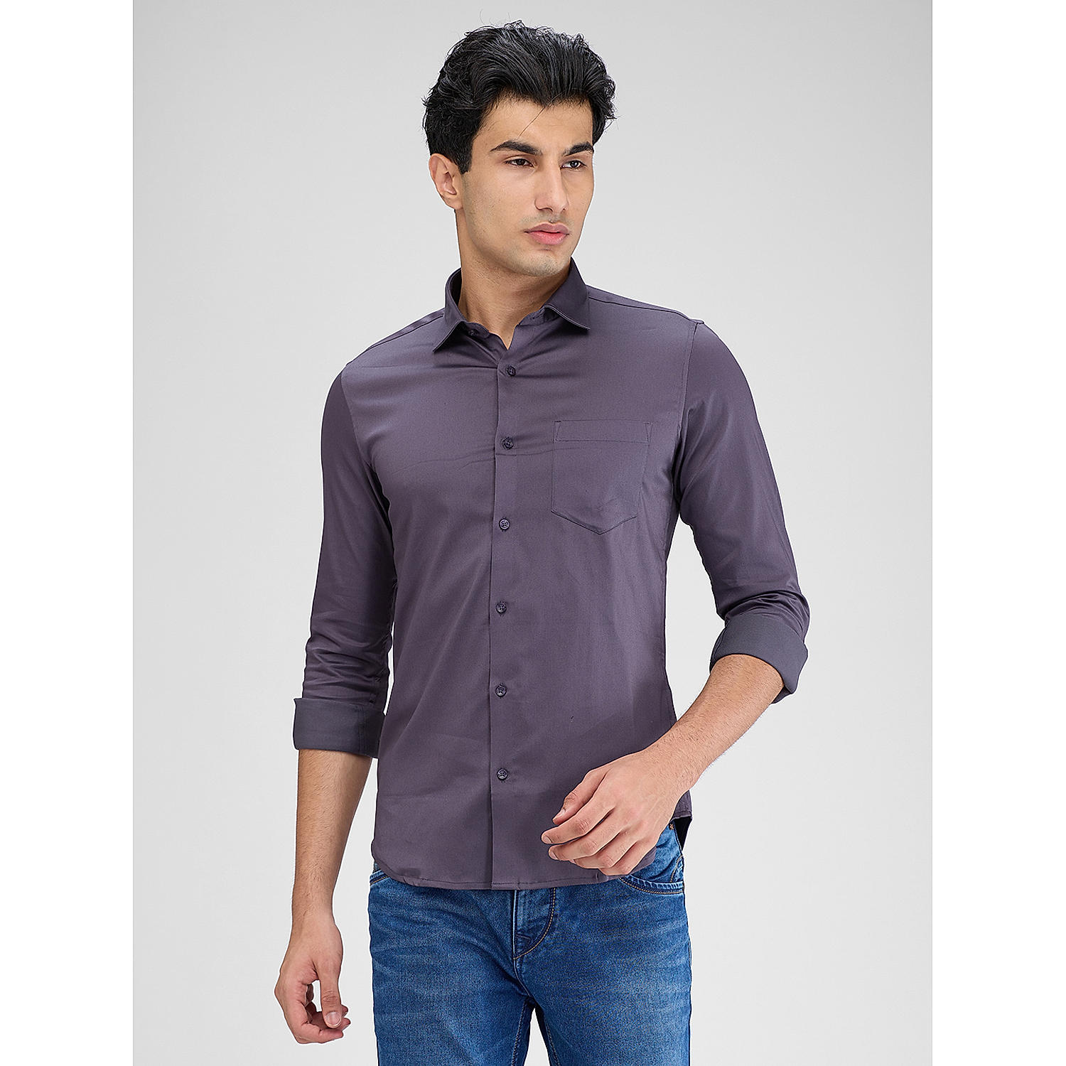 Lawman Solid Slim Fit Dark Grey Shirts