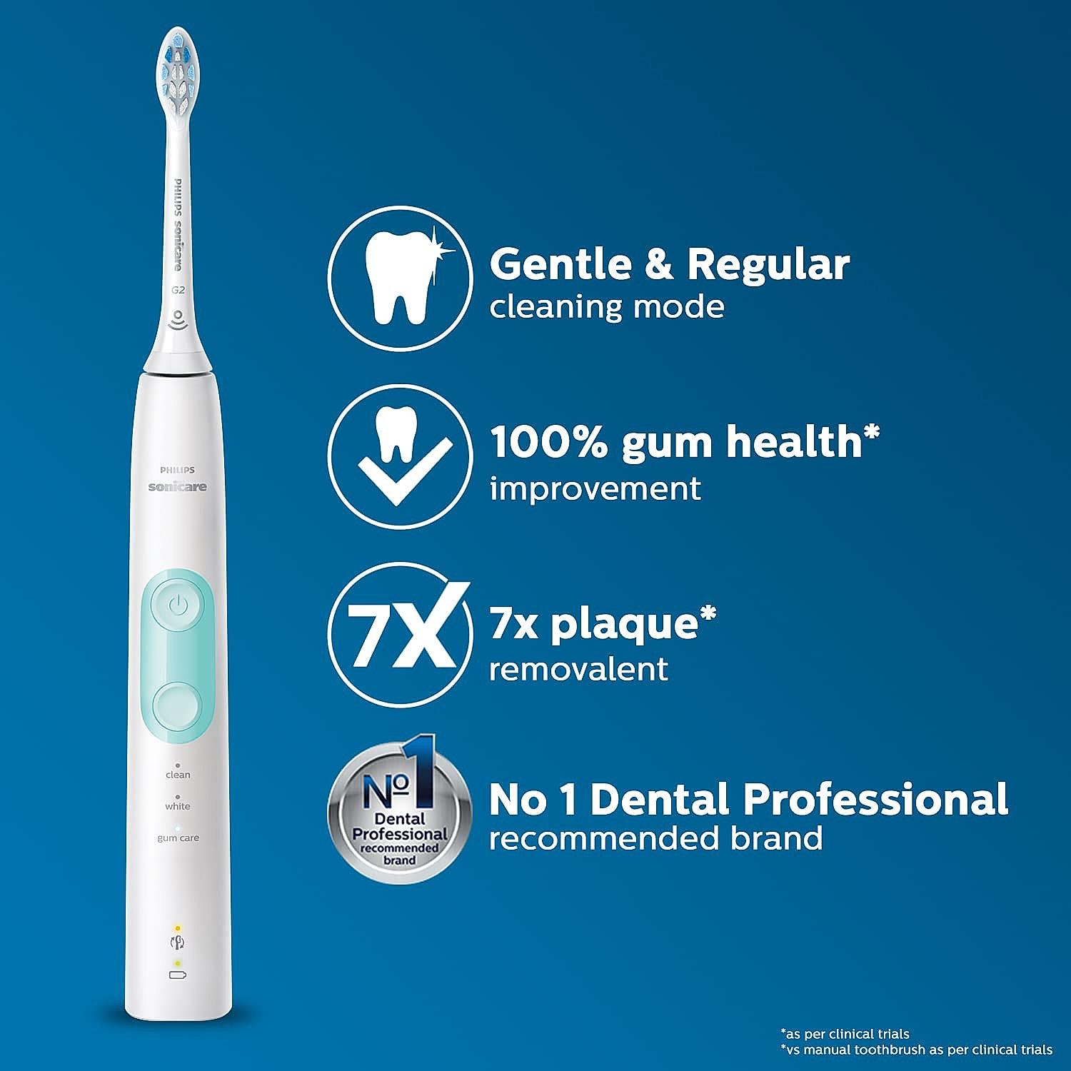 Sonicare Electric Toothbrush - | Sonic Technology | Up to 7x Plaque Removal  | Built in Pressure Sensor | HX6807/24