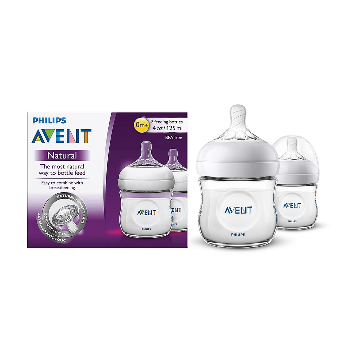 Philips Avent Natural Response Baby Bottle Pack of 4 4oz/125ml Flow 2 Nipple