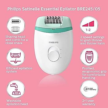 Epilator - 2 in 1 Shaver and Epilator | Corded Epilator for Gentle hair removal at home | BRE245/00