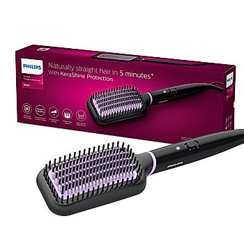 Hair Straightening Brush - | ThermoProtect Technology | Naturally Straight Hair in 5 mins | BHH880/10