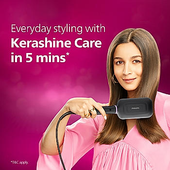 Hair Straightening Brush - Everyday Styling with KerashineCare in 5 mins | ThermoProtect Technology I Natural Straight, Shiny and Frizz Free Hair I Triple Bristle Design I BHH880/10