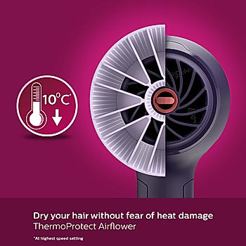 Hair Dryer - | 1600 Watts | Thermoprotect AirFlower | Advanced Ionic Care | BHD318/00