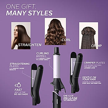 Multi Styler - | Straighten, Curl or Crimp with a Single Tool | Quick Click Release Technology | BHH816/00