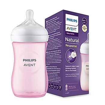 Avent Natural Response Feeding Bottle- | Pink | 260ml | BPA Free | for Babies aged 3 to 6 months | SCY903/11