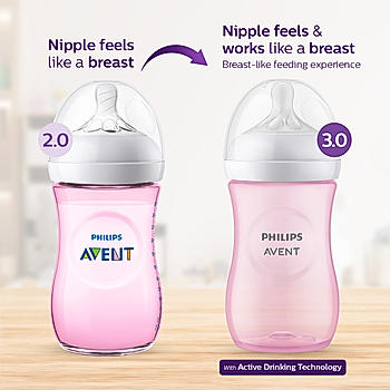 Avent Natural Response Feeding Bottle- | Pink | 260ml | BPA Free | for Babies aged 3 to 6 months | SCY903/11