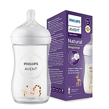 Avent- Natural Response Feeding Bottle for Babies I Age: 1 Month+ I 260ml | Giraffe Pattern | Pack of 1 | BPA Free SCY903/66