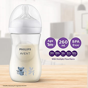 Avent- Natural Response Feeding Bottle for Babies aged 1 month and above | 260ml | Pack of 1 | BPA Free | Koala Pattern | SCY903/67