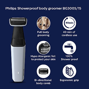 Body Groomer - Cordless | Skin Friendly I Showerproof | Full Body Hair Shaver and Trimmer | BG3005/15