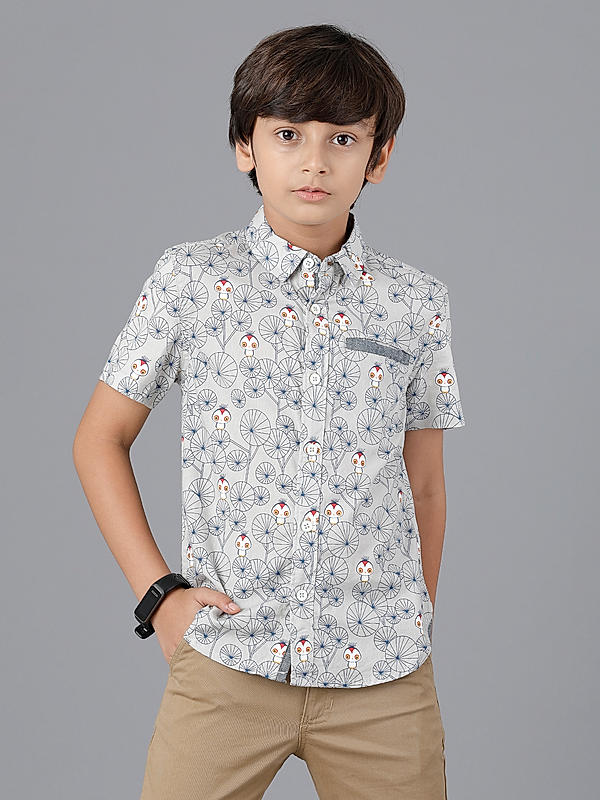 ALL OVER PRINTED POPLIN HALF SLEEVE SHIRT