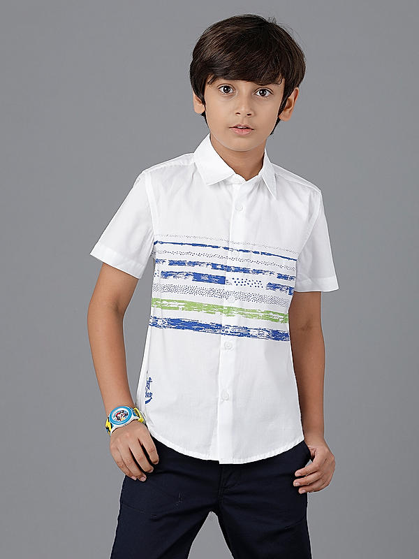 POPLIN HALF SLEEVE SHIRT WITH PRINT ON FRONT PANELS