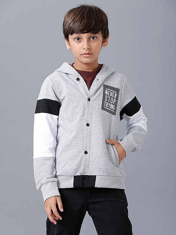 BOYS FULL SLEEVE SWEAT SHIRT WITH FRONT OPENING & HOOD