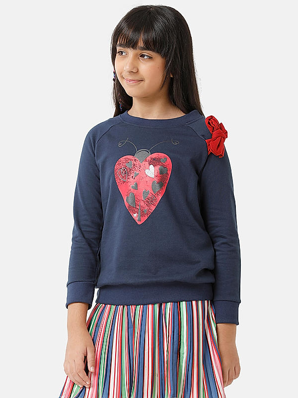 GIRLS FULL SLEEVE SWEATSHIRT WITH PRINT ON CHEST