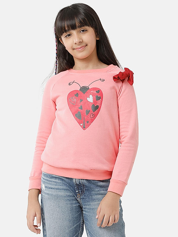 GIRLS FULL SLEEVE SWEATSHIRT WITH PRINT ON CHEST