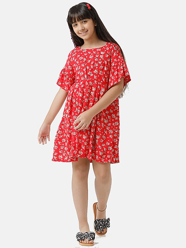 GIRLS DRESS IN PRINTED DYED RAYON