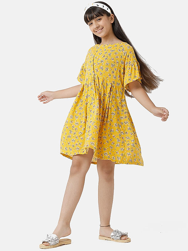 GIRLS DRESS IN PRINTED DYED RAYON