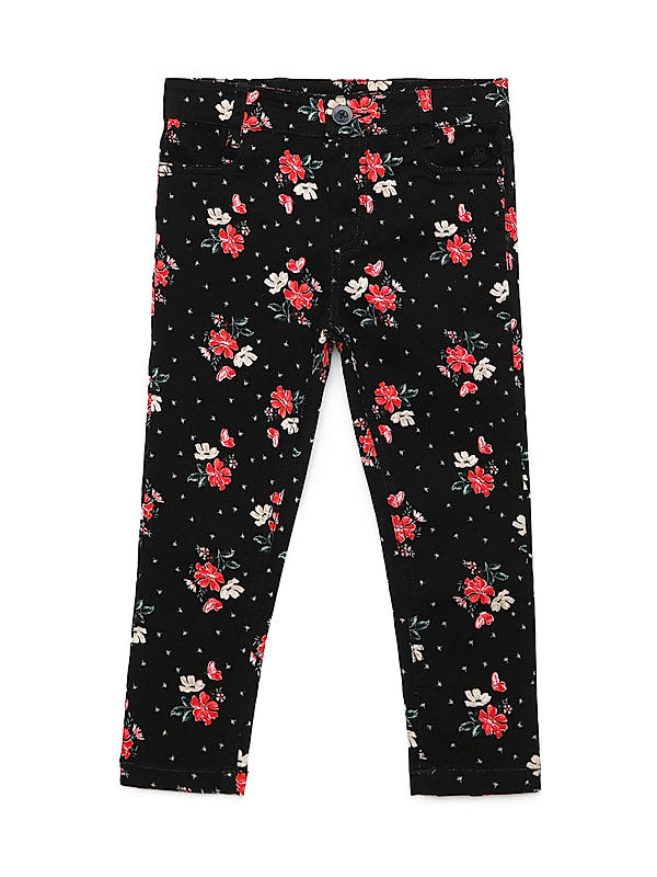 GIRLS COTTON TWILL FLORAL PRINTED JEGGINGS