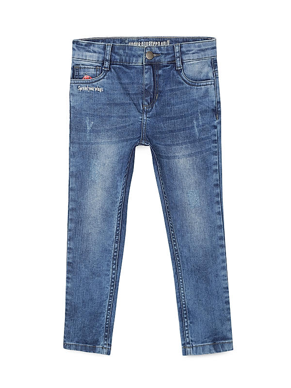 GIRLS STRAIGHT FIT SPRAY WASH DENIM PANT