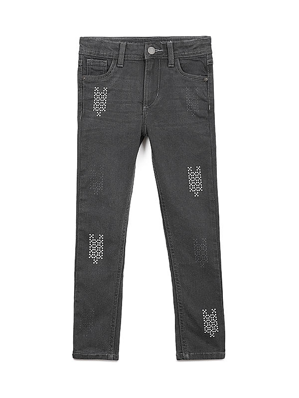 GIRLS EMBROIDER HEAVY WASH STRECHABLE DENIM PANT