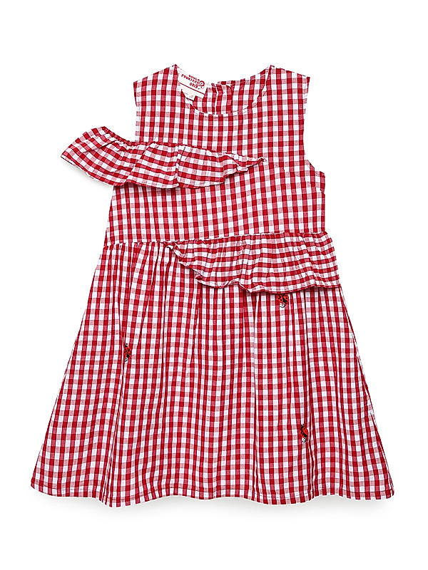 GIRLS COTTON CHECKS FRILLED DRESS