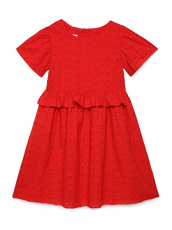 GIRLS HAKOBA RUFFLE SLEEVES GATHER DRESS