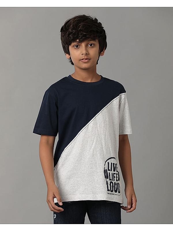 Boys Cotton Musical Print Contrast Cut N Sew Round Neck Half Sleeve T shirt