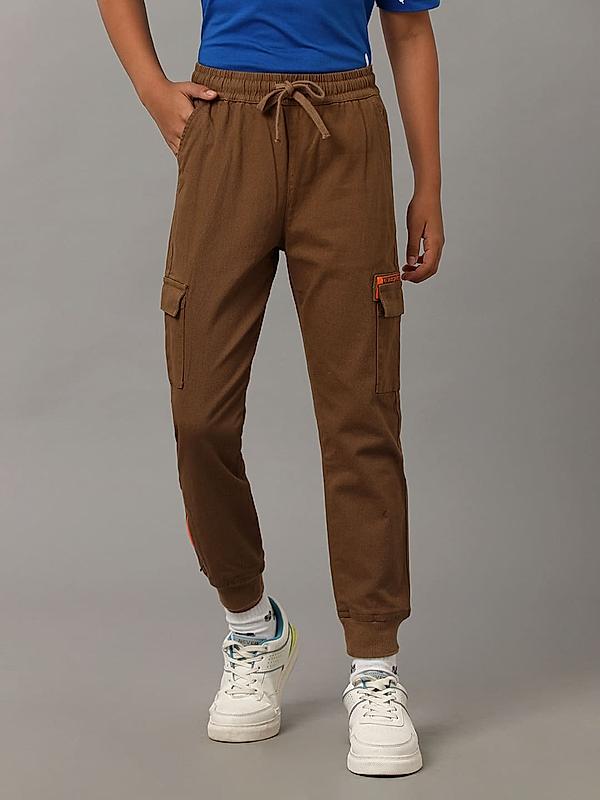 COTTON TWILL CARGO POCKETS BOTTOM ZIPPER N RIB JOGGERS