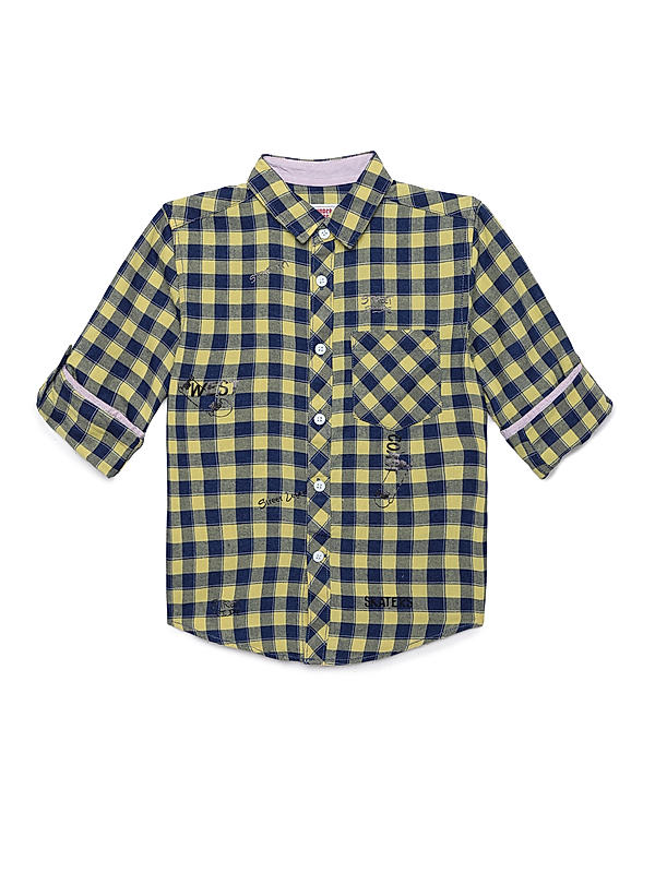 BOYS INDIGO CHECKS SHIRT WITH PRINT