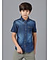 LT WT DENIM HALF SLEEVE SHIRT WITH PRINT ON FRONT PANELS