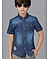 LT WT DENIM HALF SLEEVE SHIRT WITH PRINT ON FRONT PANELS