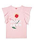 GIRLS ROUND NECK RUFFLE SLEEVE PRINT APPLIQUE T-SHIRT