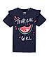 GIRLS ROUND NECK RUFFLE SLEEVE GLITTER PRINTED T.SHIRT