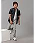 Boys Cotton Denim Washed N Slight Ripped Bottom Printed Slim Fit Jean