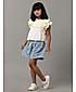 Denim All Over Embroidery Inverted Pleat Skirt