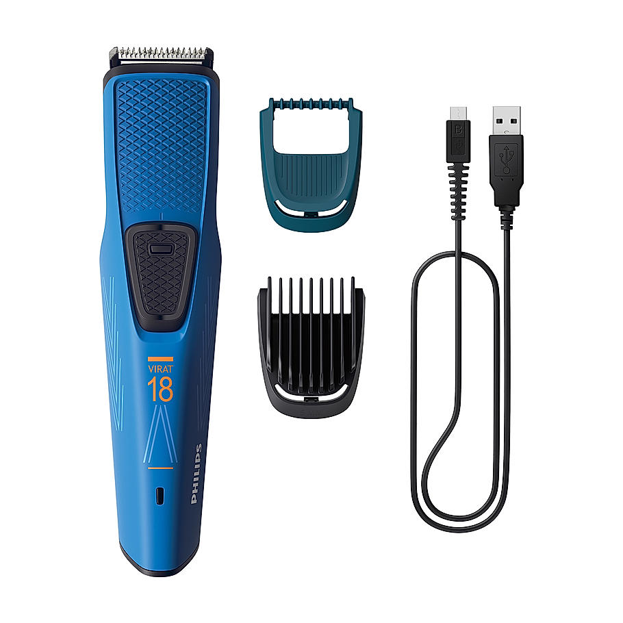 Beard Trimmer Co designed by Virat - | Crafted for You. Created by Virat I SkinProtect Comb | Lasts 4x Longer with DuraPower Technology | Skin Friendly Self Sharpening Blades | BT1230/88