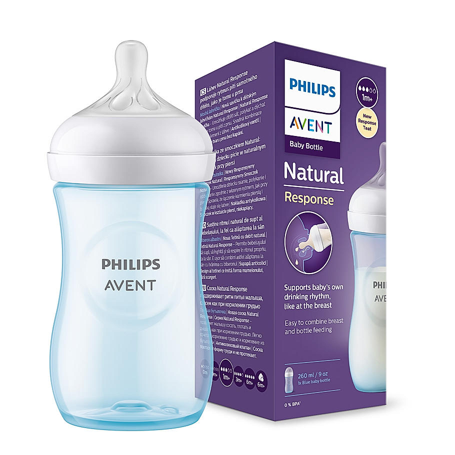 Avent Natural Response Feeding Bottle- | Blue | 260ml | BPA Free | for Babies aged 3 to 6 months | SCY903/21