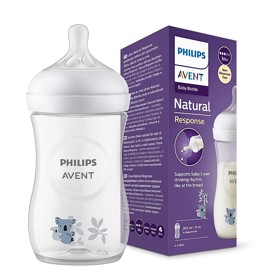 Avent- Natural Response Feeding Bottle for Babies aged 1 month and above | 260ml | Pack of 1 | BPA Free | Koala Pattern | SCY903/67