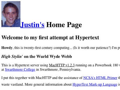 An early example of Justin Hall's homepage, links from the underground