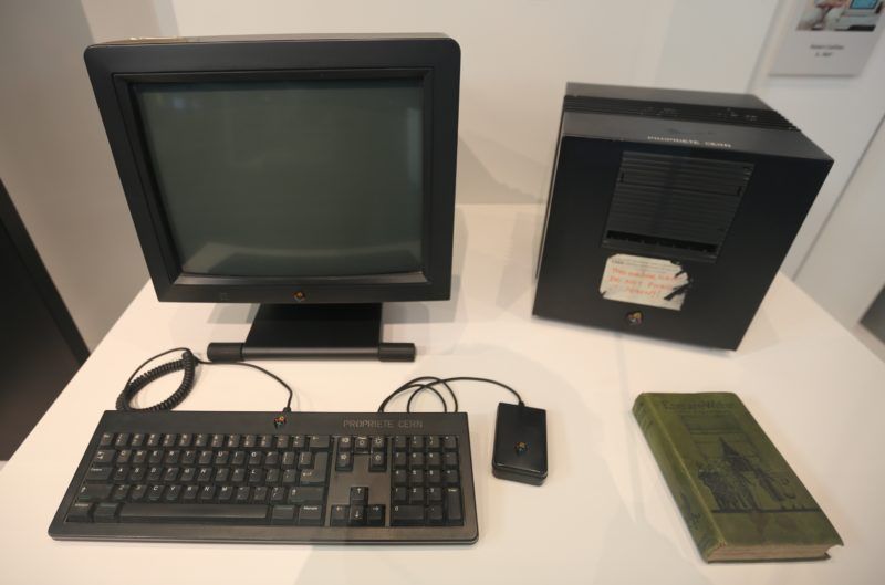 A NeXTcube computer running the first web server