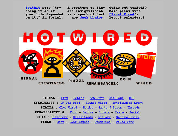 Screenshot of Hotwired, soon after launch