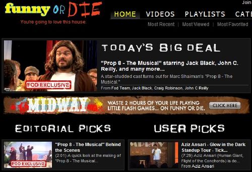 A screenshot of the Funny or Die homepage in the first few years